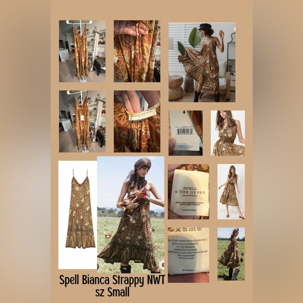 Spell Bianca Strappy Dress in Earthy Brown NWT size Smal - Picture 3 of 9